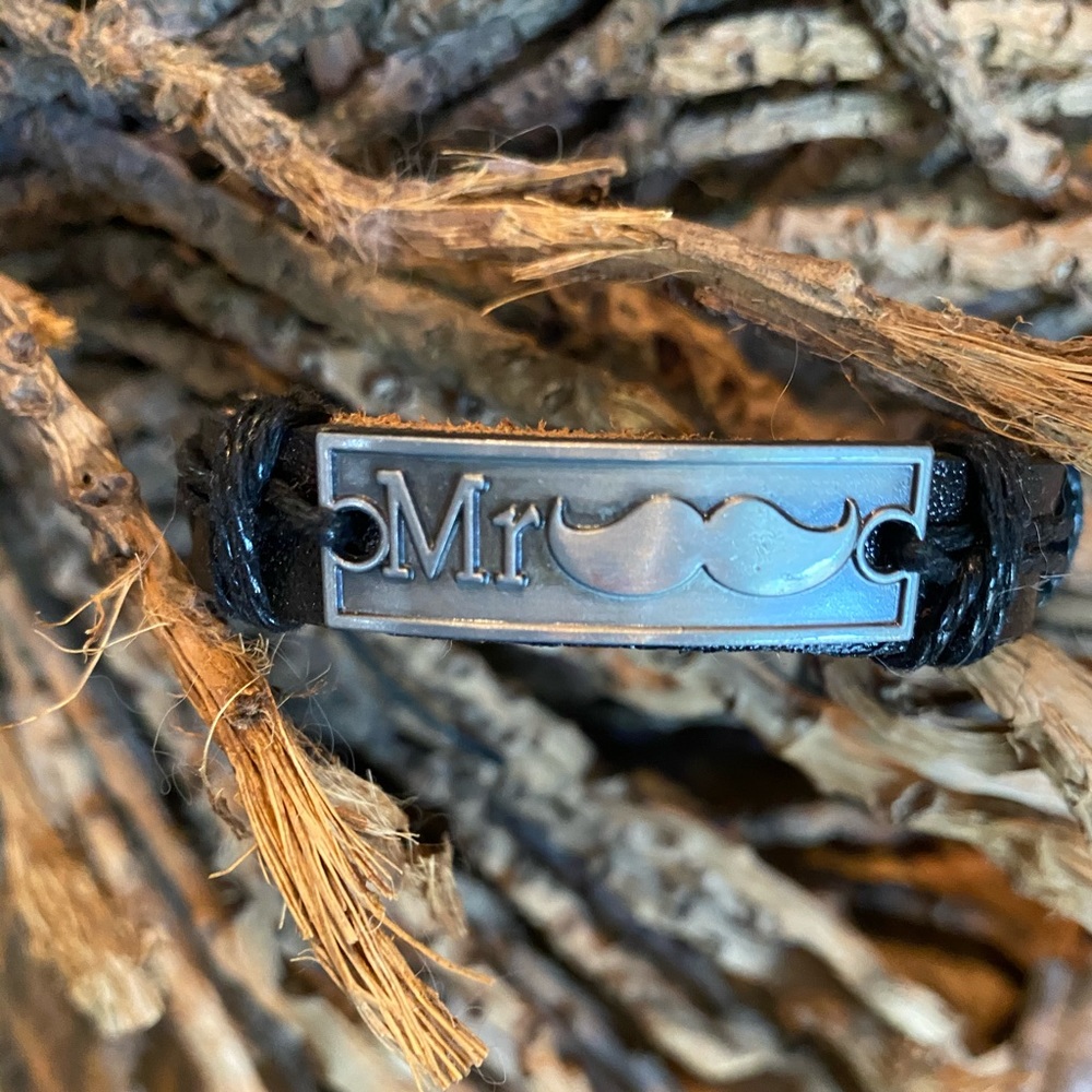 Leather and metal handmade Mr Mustache bracelet
